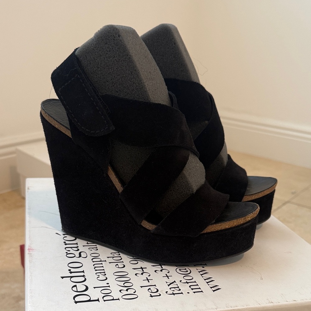 Pedro Garcia Black Suede Wedge Sandals